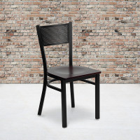 Flash Furniture Hercules Series Black Grid Back Metal Restaurant Chair with Mahogany Wood Seat XU-DG-60115-GRD-MAHW-GG